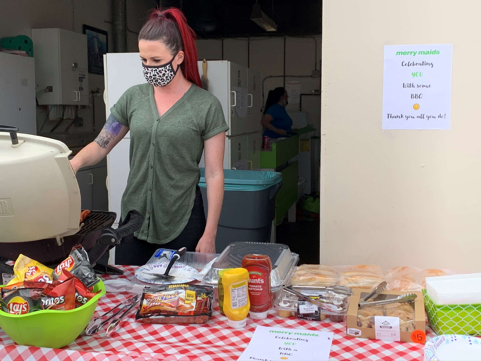 Megan K: Sales/Service Rep. being the grill master in our very first employee appreciation BBQ post-COVID and social distancing.